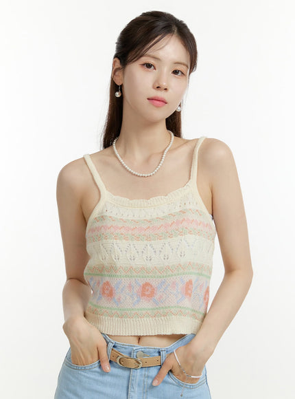 floral-crochet-sleeveless-top-ou428 / Light beige