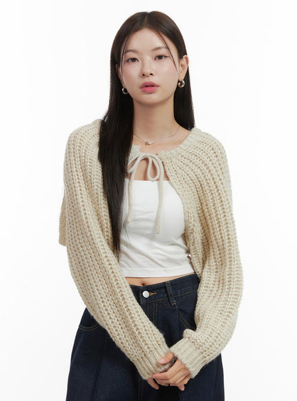 stringed-hollow-bolero-cardigan-oo416 / Light beige