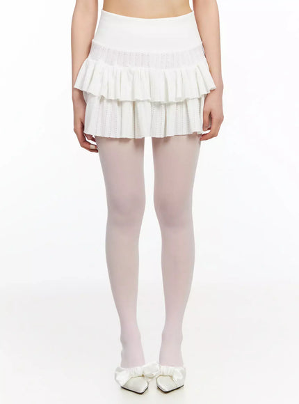 pointelle-layered-ruffle-mini-skirt-ia523 / Light beige