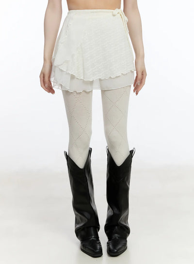 lace-wrap-mini-skirt-ca503 / Light beige