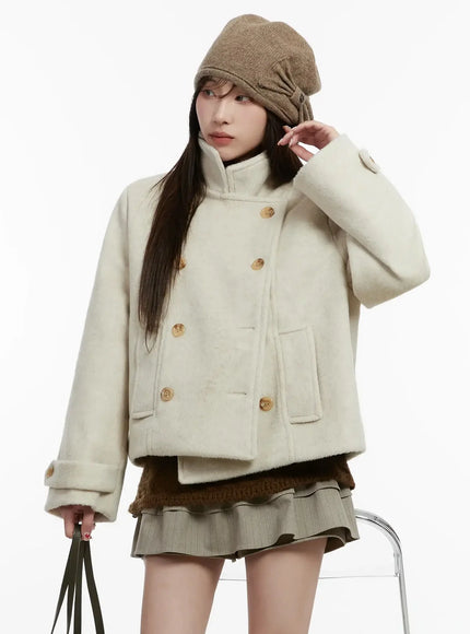 double-buttoned-peacoat-ij521 / Light beige