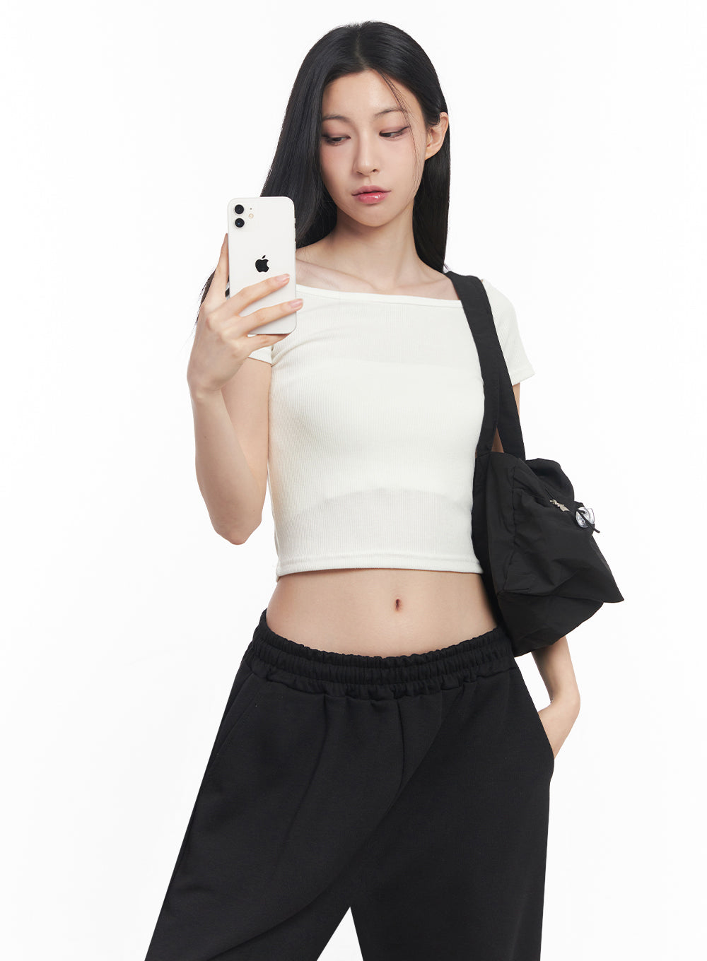 boatneck-cropped-tee-iy516 / White