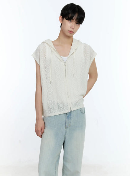 mens-sleeveless-knit-zip-up-jacket-ig501 / Light beige