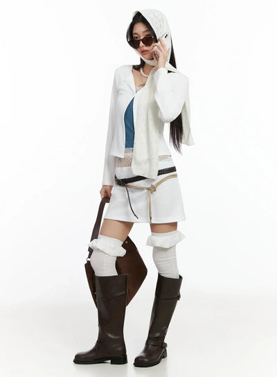 elegant-round-neck-lace-trim-cardigan-im530 / Light beige