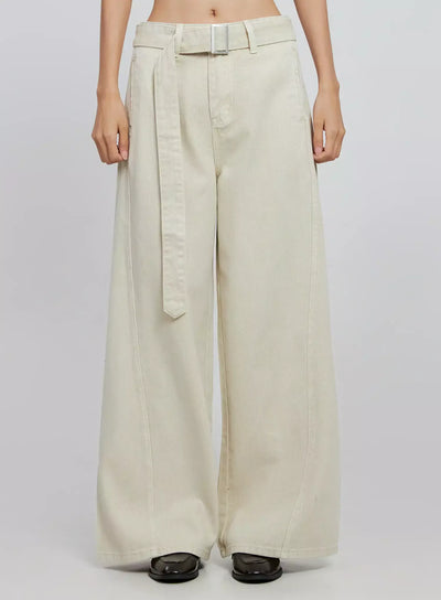 wide-leg-cotton-belted-trousers-io530 / Light beige