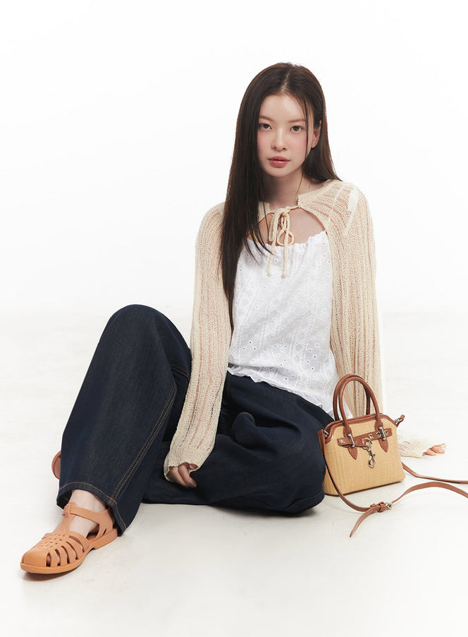 sheer-knit-bolero-cardigan-iy509 / Light beige