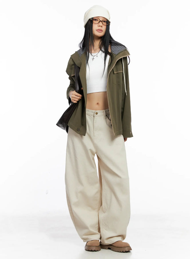 angel-back-embroidered-wide-leg-beige-cotton-pants-cs511 / Light beige