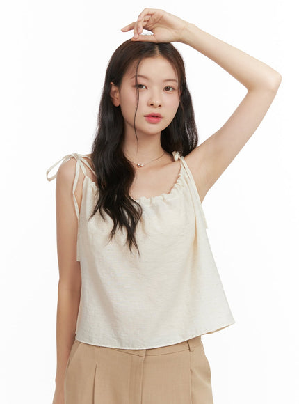 bowknot-shirred-sleeveless-top-oy421 / Light beige