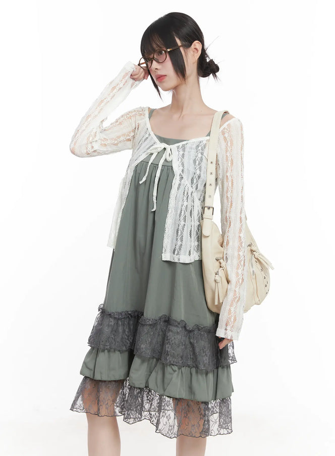 sheer-lace-ribbon-cardigan-cu518 / Light beige