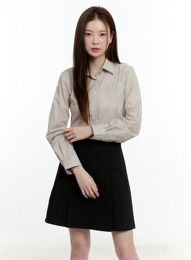 Striped Cropped Button-Up Shirt CM521