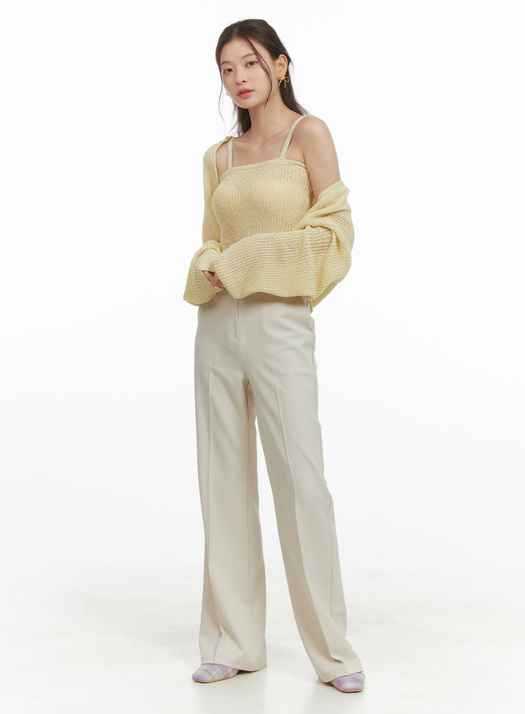 solid-bootcut-trousers-oy421 / Light beige