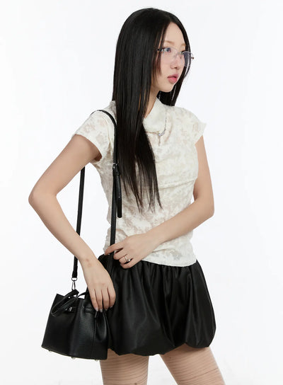 sheer-short-sleeve-blouse-cm511 / Light beige