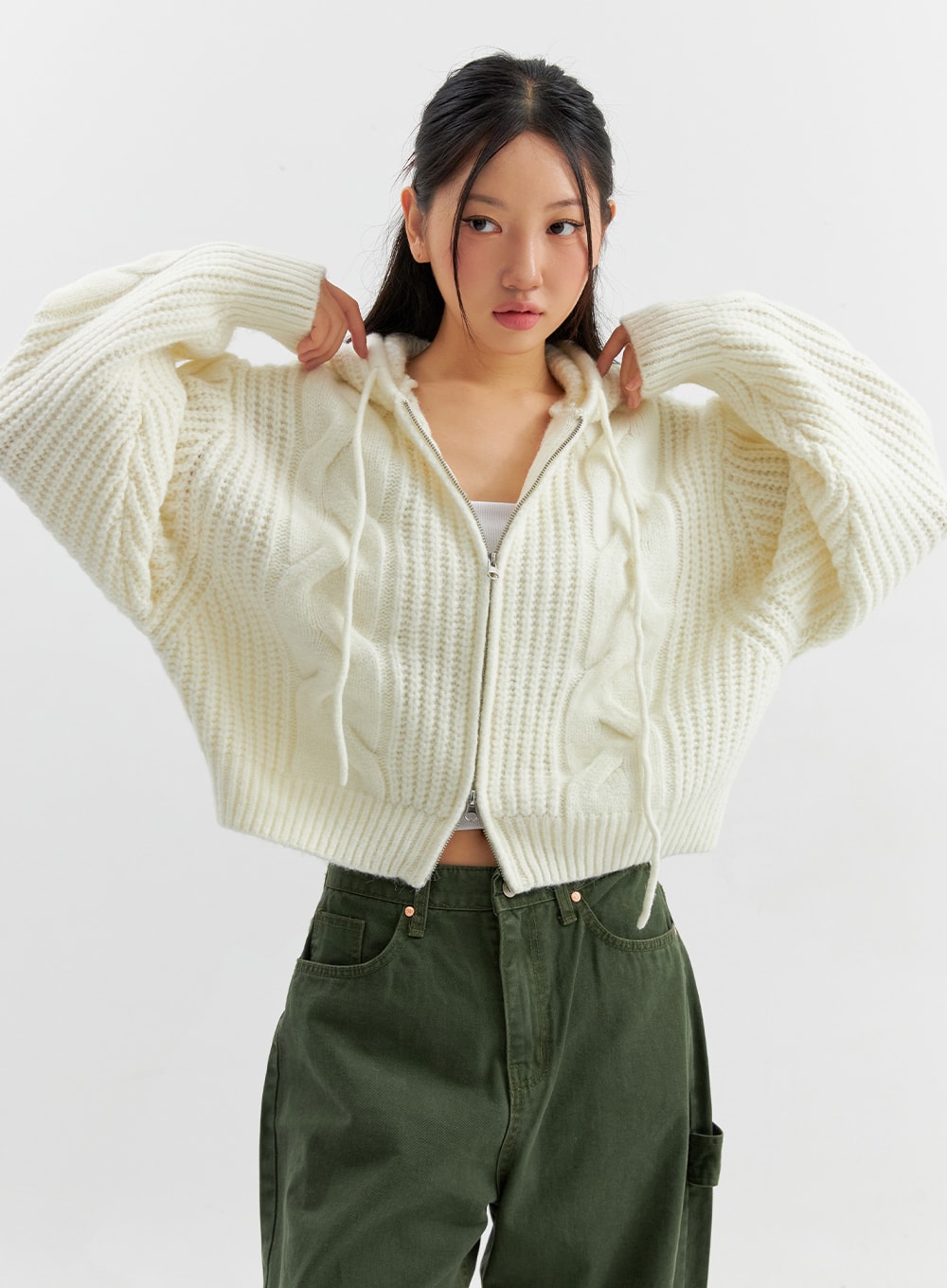 Honet - Cable-Knit Zip-Up Hoodie