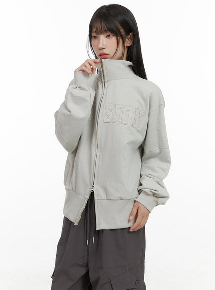 lettering-patch-zip-up-jacket-cs403 / Light beige
