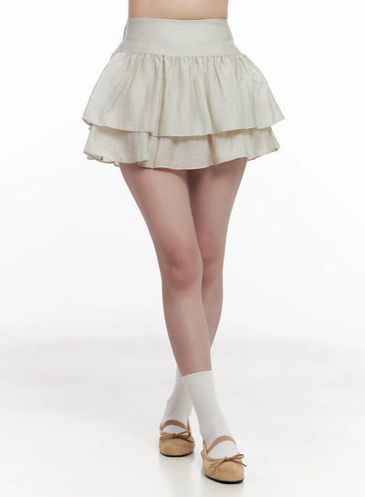 tiered-frill-mini-skirt-cl515 / Light beige