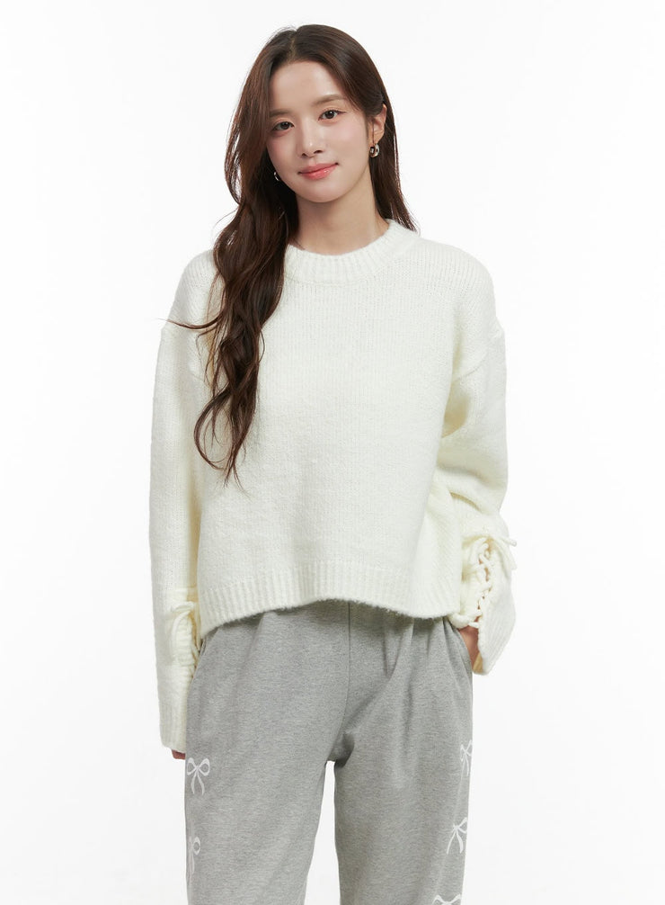 cozy-string-knit-top-oo421 / Light beige