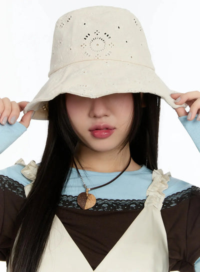 lace-back-ribbon-bucket-hat-im509 / Light beige