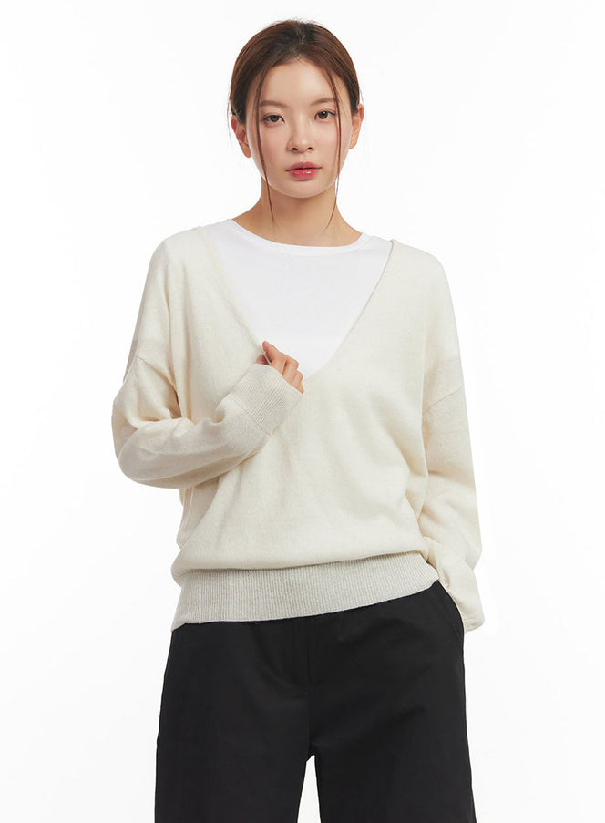 Loose-Fit V-Neck Sweater IM513