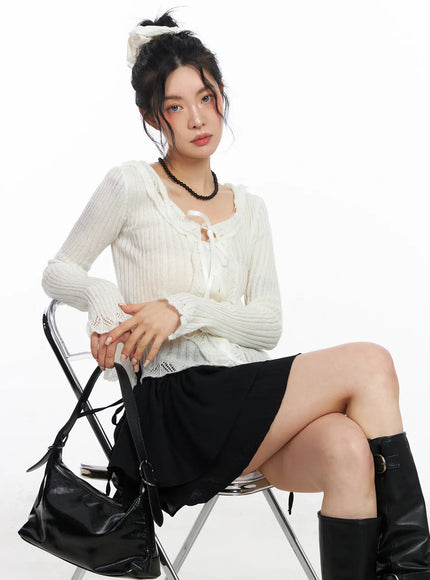 romantic-frill-ribbon-knit-cardigan-cj523 / Light beige