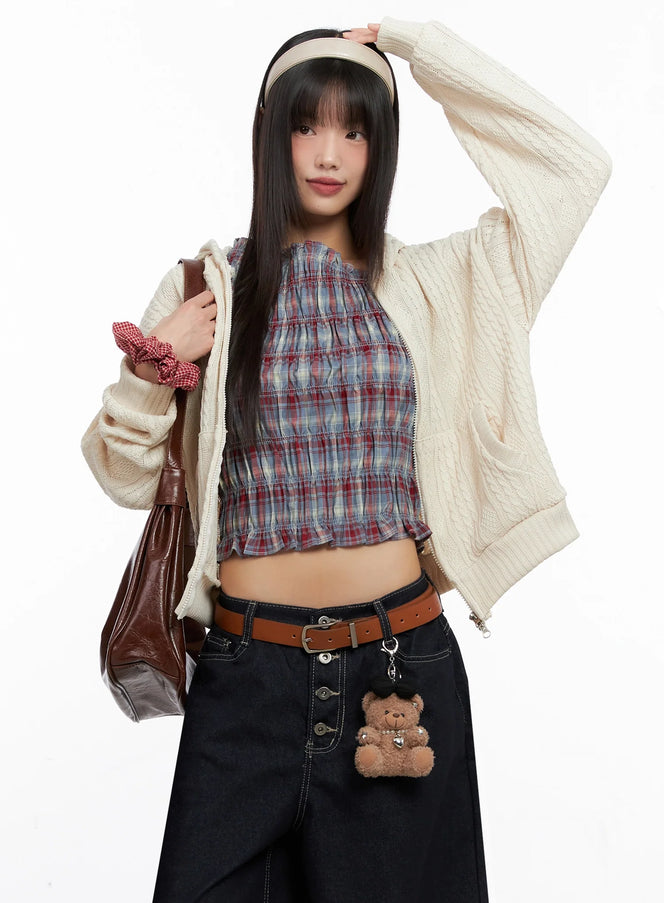 cable-knit-zip-up-hoodie-in503 / Light beige