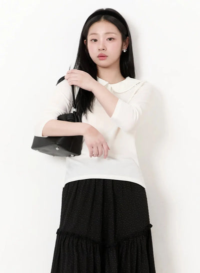velvet-collar-3-4-sleevetop-im513 / White