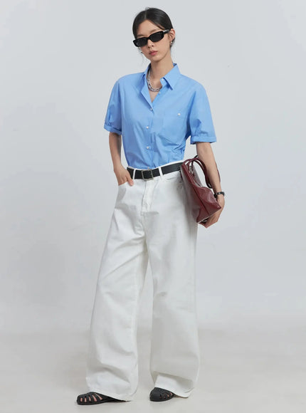 roll-up-short-sleeve-collared-shirt-iu512 / Light blue
