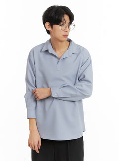 mens-solid-v-neck-long-sleeve-shirt-ia401 / Light blue