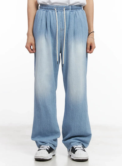 mens-adjustable-linen-denim-pants-light-blue-iu519 / Light blue