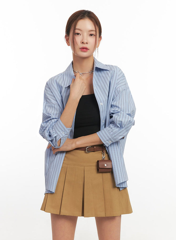 Loose-Fit Collared Striped Button-Up Shirt IM513