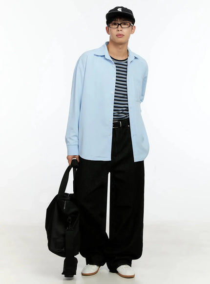 mens-basic-tencel-button-up-shirt-in525 / Light blue