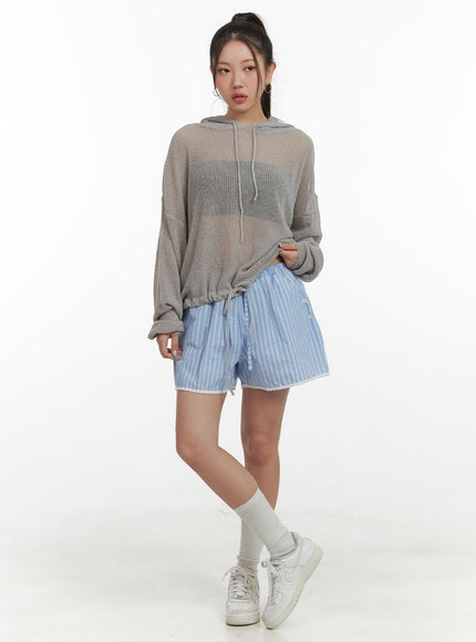 striped-drawstring-shorts-oa416 / Light blue