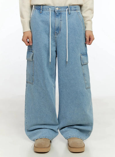 mens-wide-leg-cargo-jeans-in506 / Light blue