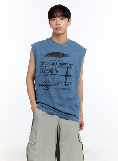 men-s-record-graphic-sleeveless-t-shirt-iy530 / Light blue