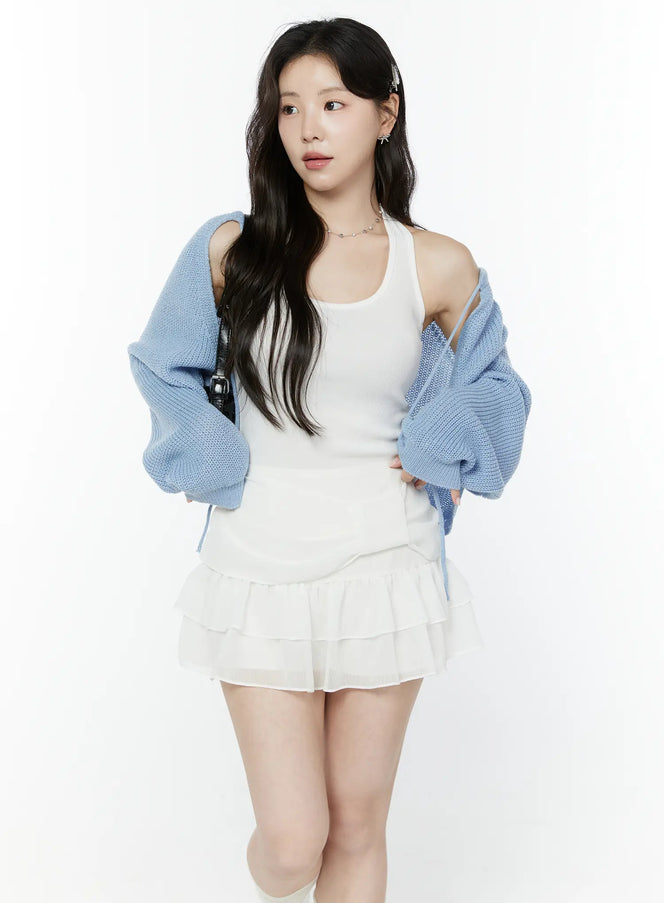 tie-front-knit-bolero-cardigan-iy511 / Light blue