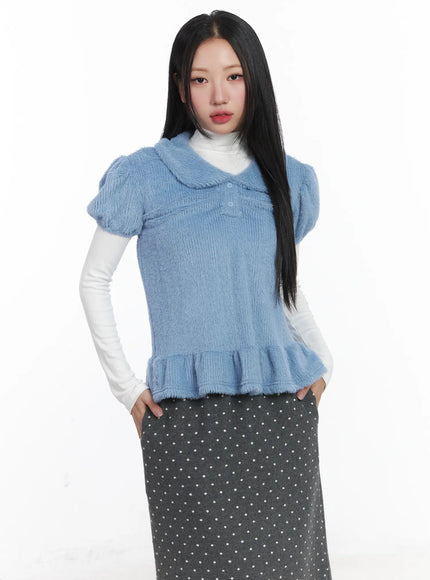 soft-puff-sleeve-collar-top-cd529 / Light blue