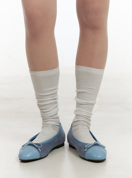 faux-leather-ribbon-flats-ij510 / Light blue