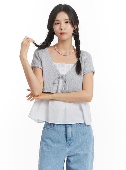 bowknot-short-sleeve-cardigan-om406 / Light blue