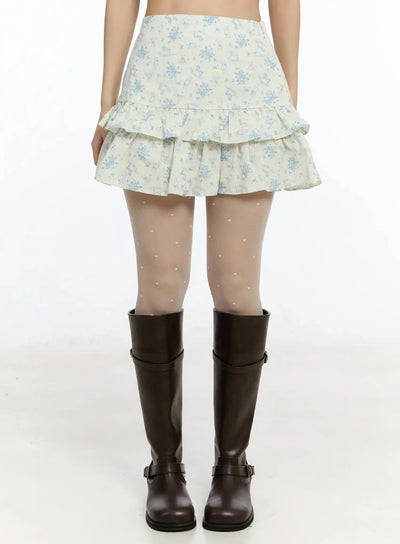 floral-layered-mini-skirt-im509 / Blue