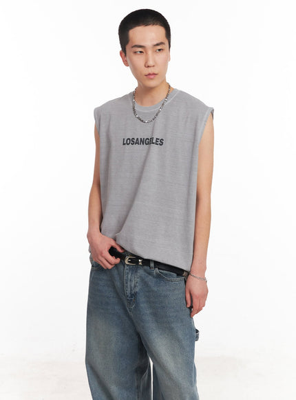 mens-los-angeles-graphic-loose-fit-sleeveless-shirt-iy506 / Light gray