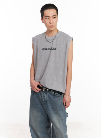 mens-los-angeles-graphic-loose-fit-sleeveless-shirt-iy506 / Light gray