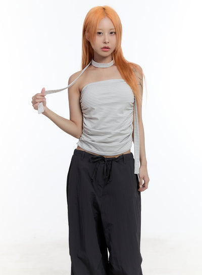 striped-tube-top-scarf-set-cu502 / Light gray
