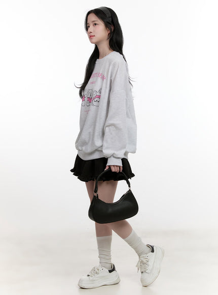 teddy-bear-graphic-oversized-sweatshirt-cf527 / Light gray