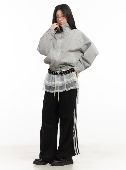 oversized-collared-zip-up-jacket-cm504 / Light gray