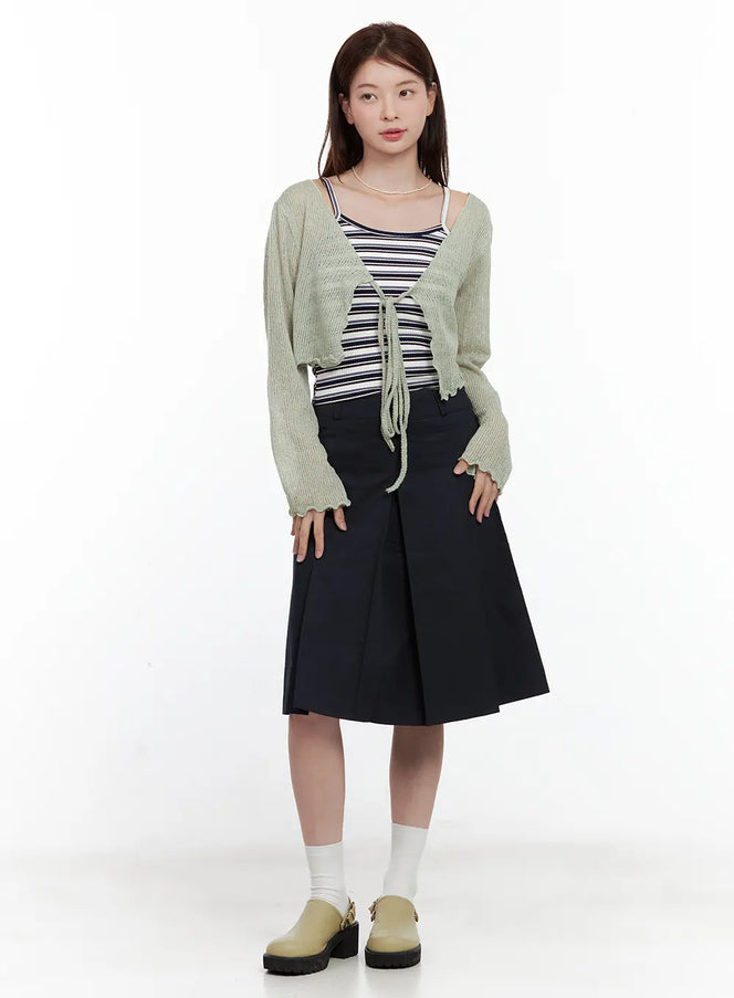 mesh-ribbon-tie-bolero-cardigan / Light green