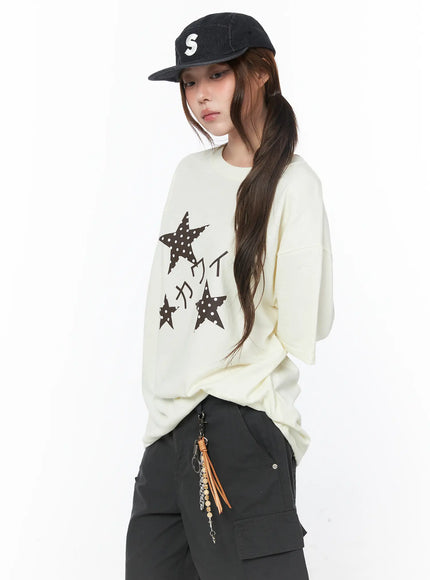 star-print-oversized-tee-cy529 / Light yellow