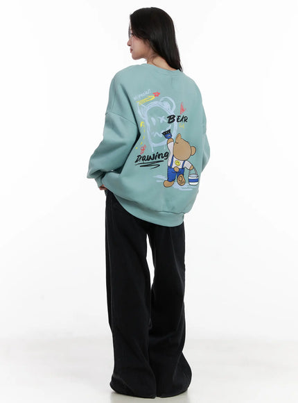 bear-graphic-oversized-sweatshirt-cn527 / Mint
