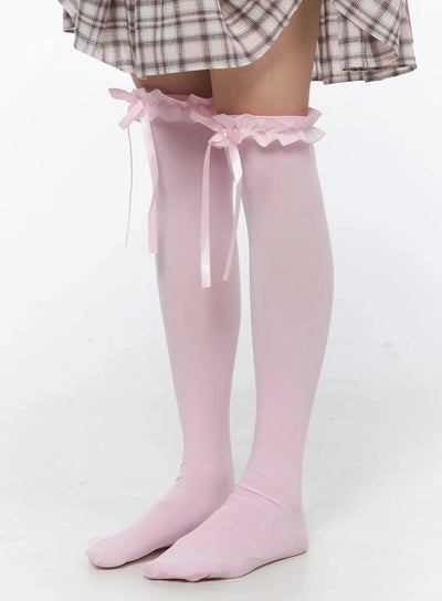 cute-ruffle-bow-knee-socks-iy526 / Pink