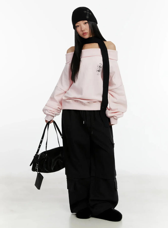 off-shoulder-graphic-sweatshirt-id525 / Pink