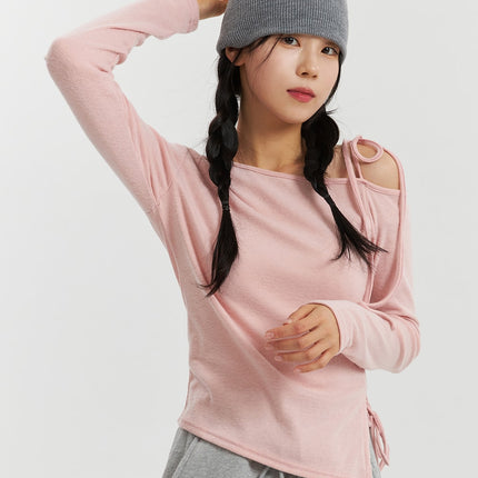 rib-and-shoulder-asymmetrical-drawstring-tee-od320 / Pink