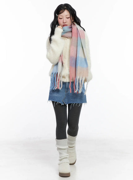 soft-checkered-wide-scarf-cn513 / Pink